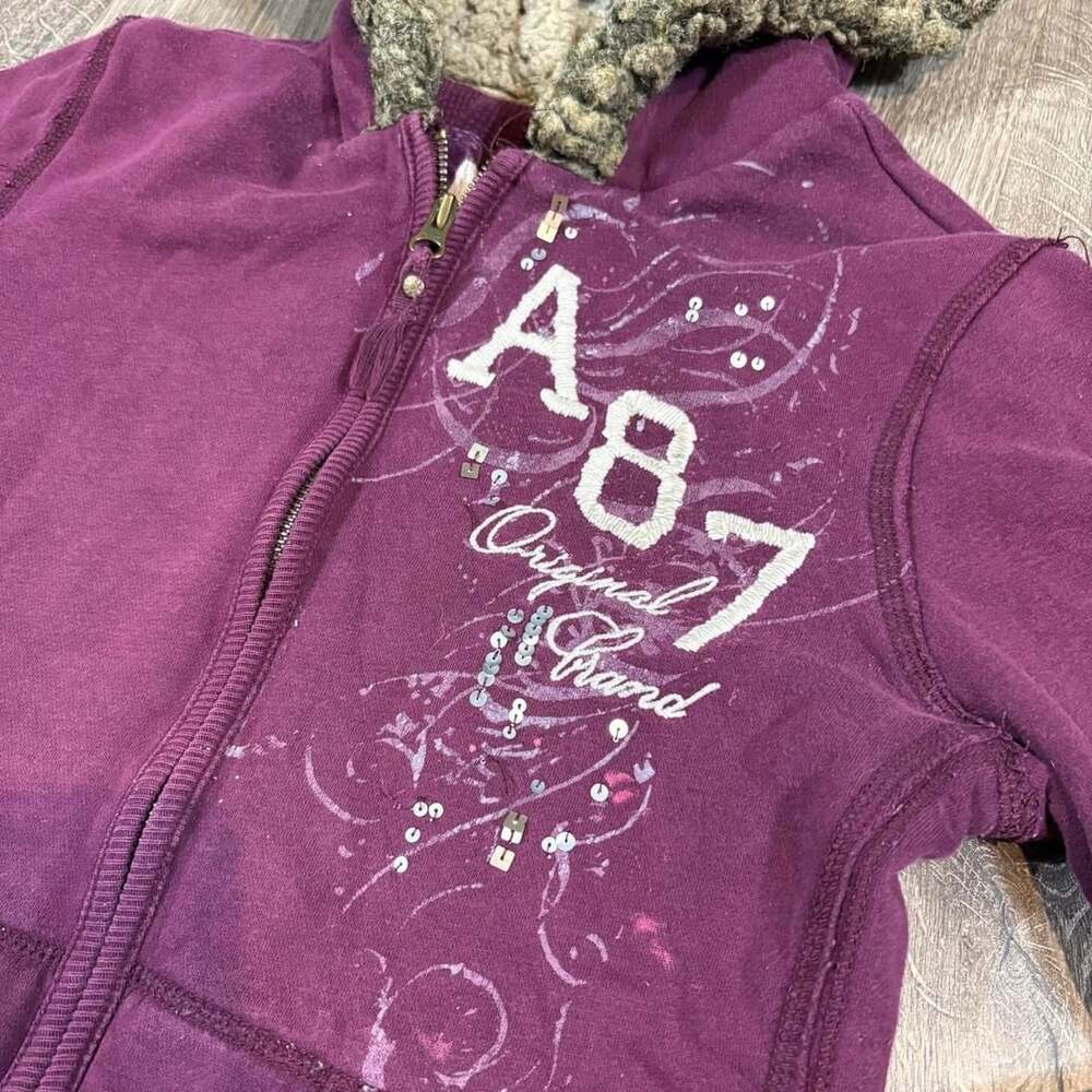Aeropostale A87 Fur Lined Zip Up Hoodie Size M Maroon Y2K